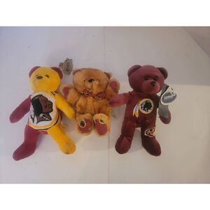 Lot Of 3 NFL Washington Redskins Stuffed Plush Bears Burgundy Brown Yellow
